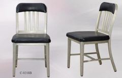 Chair, aluminum frame, slatback, black vinyl seat/back, stock number C-0218b
