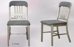 Chair, aluminum frame, slatback, grey vinyl seat/back, stock number C-0218g