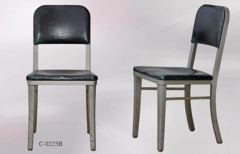 Chair, metal frame, black vinyl seat/back, stock number C-0225b