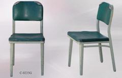 Chair, metal frame, dark green vinyl seat/back, stock number C-0225g