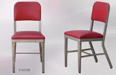Chair, metal frame, red vinyl seat/back, stock number C-0231r
