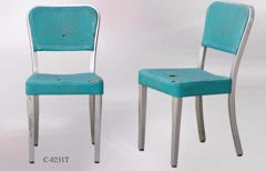 Chair, metal frame, turquoise vinyl seat/back, stock number C-0231t