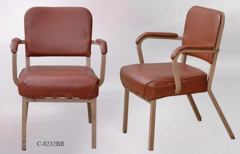 Chair, metal frame, brown vinyl seat/back, w/ brown arms, stock number C-0232br