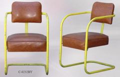 Chair, yellow metal frame, brown vinyl seat/back, stock number C-0232by