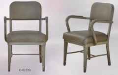 Chair, metal frame, grey vinyl seat/back, w/ grey arms, stock number C-0232g