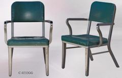 Chair, metal frame, green vinyl seat/back, w/ green arms, stock number C-0232gg