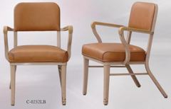 Chair, metal frame, light brown vinyl seat/back, w/ light brown arms, stock number C-0232lb