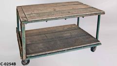 Cart/table, green/distressed wood, 2 tier, 64"wx36"dx34"t, stock number C-0254b