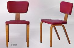 Chair, wood frame, red vinyl seat/back, stock number C-0325