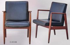 Chair, wood frame, black leather seat/back, wood arms, stock number C-0333b