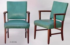 Chair, wood frame, green leather seat/back, wood arms, stock number C-0333g