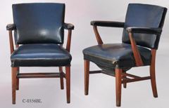 Chair, wood frame, black leather seat/back, black arms, stock number C-0356bl