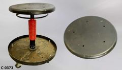 Stool, mechanic's, w/ casters & storage tray, black & red, 14"dia, stock number C-0373