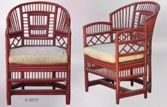 Chair, wood/bamboo frame, beige fabric seat, stock number C-0375