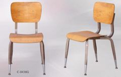 Chair, school, metal frame, grey, w/ wood seat and wood swivel back, stock number C-0436g
