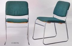 Chair, chrome frame, green fabric back/seat, stacking, stock number C-0437g