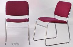 Chair, chrome frame, maroon fabric back/seat, stacking, stock number C-0437m