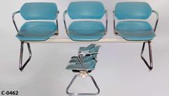 Chair, metal frame, blue molded plastic seat/back, blue arms, set of, stock number C-0462