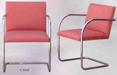 Chair, chrome frame, peach fabric seat/back, w/ chrome arms, stock number C-0469