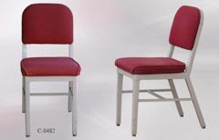 Chair, metal frame, maroon fabric seat/back, stock number C-0482