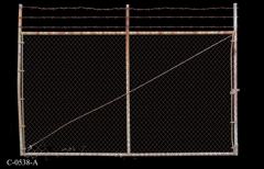 Chainlink fence, w/ three barb wire strands at top, 7't x 10'w, stock number C-0538a