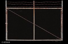 Chainlink fence, w/ three barb wire strands at top, 7't x 9'8''w, stock number C-0538b