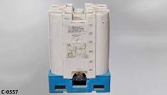 Container, liquid storage, 385 gallon, white plastic, w/ blue pallet, stock number C-0557