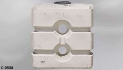 Container, liquid storage, 500 gallon, white plastic, w/ (2) 9" diam, stock number C-0558