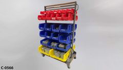Cart, Parts, w/ (54) multi-colored plastic bins, filled w/ various, stock number C-0566