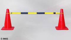 Cone Bar, traffic safety, yellow/black striped, w/ (2) 4" diam. cone, stock number C-0602