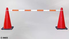 Cone Bar, traffic safety, orange/white striped, w/ (2) 4" diam. cone, stock number C-0603