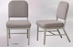 Chair, metal frame, light grey fabric seat/back, stock number C-0629
