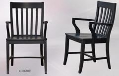 Chair, wood frame, squared full slatback, w/ arms, stock number C-0630