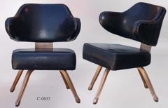 Chair, metal frame, black leather seat/back, black arms built-into, stock number C-0632