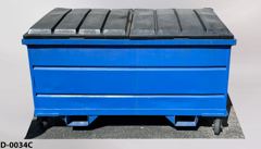 Dumpster, small, blue metal, 2 black plastic flip lids, 72"w x 34"d x, stock number D-0034c