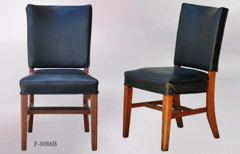 Chair, wood frame, black leather seat/back, stock number F-0086b