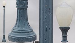 Light, street lamp, on deco post, period, w/ acorn globe and stepdown, stock number L-0009
