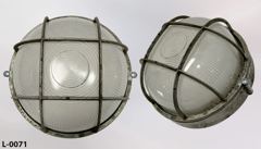 Light, wall mount, 9"dia w/ 8"dia globe, metal base & cage, stock number L-0071