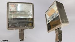 Light, flood, exterior, brown box, w/ glass lens, 2" diam. post, stock number L-0108