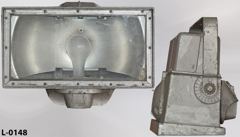 Light, flood, exterior, rectangular silver metal, w/ glass, 16" x 9", stock number L-0148