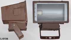 Light, flood, exterior, rectangular brown metal, w/ glass,14"w x 10"d, stock number L-0156