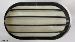 Light, wall mount, oblong shape, caged plastic body, 11"w x 4"d x 6"t, stock number L-0178