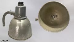 Light, street light, 14"diam metal shade on 2"diam, elbow, stock number L-0229