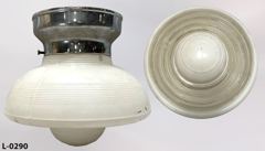 Light, ceiling mount, 8"diax9"t, white/clear tear drop shape glass, stock number L-0290