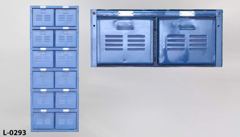 Locker Drawers, sections are 2 drawers wide, (12) 9"w x 7"t drawers, stock number L-0293