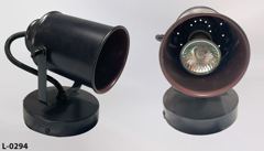 Light, spot, wall mount, black metal, small cylinder, 3"dia w/ U, stock number L-0294
