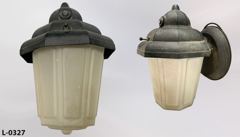 Light, wall mount, black metal body w/ tapered glass globe, stock number L-0327