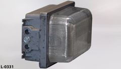 Light, rectangular wall/ceiling flush mount, gray metal body w/ clear, stock number L-0331