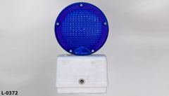 Barricade lantern, non-flashing, blue lens, white body, w/ (2) six, stock number L-0372