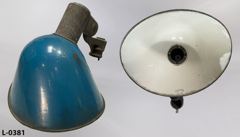 Light, flood, exterior, blue oval shade, fixture measures 21"x17"x10", stock number L-0381